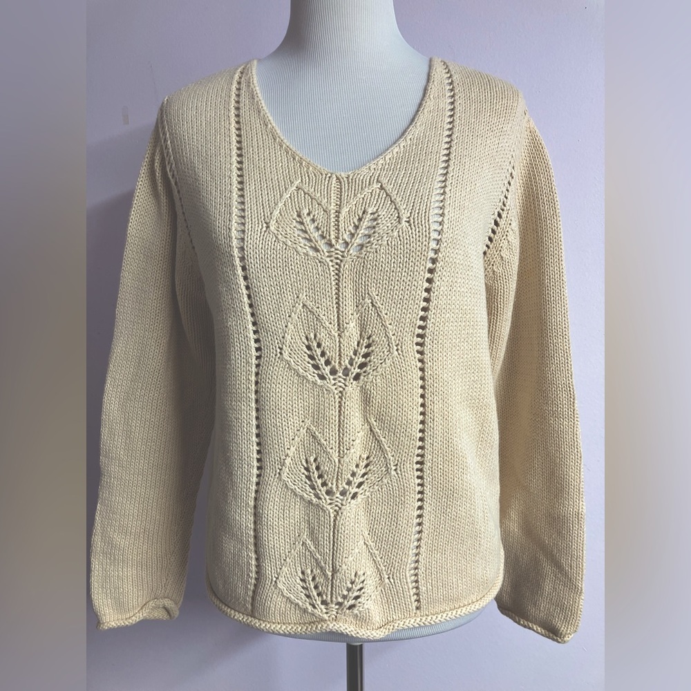 Gloria Vanderbilt Women’s Pullover Sweater, M, V-Neck, Knit, Cream, Vintage